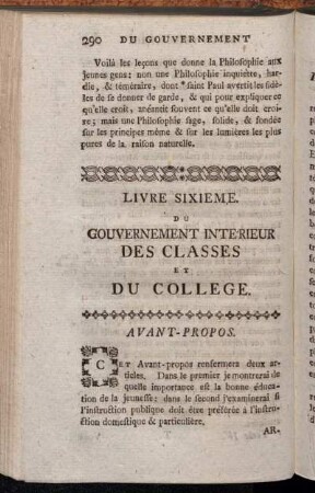 Livre Sixieme. Du Gouvernement Intérieur Des Classes Et Du College.