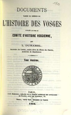 Documents rares ou inédits de l'histoire des Vosges, 2