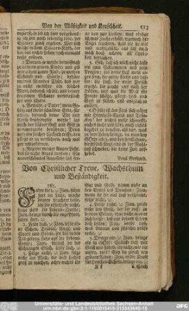 Von Christlicher Treue, Wachsthum und Beständigkeit.