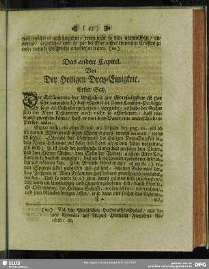 Das andere Capitel. Von Der Heiligen Drey-Einigkeit