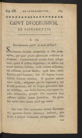 Caput Duodecimum, De Sacramentis.