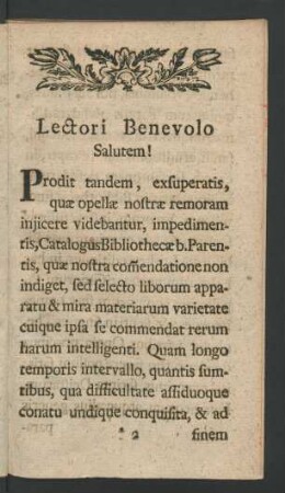 Lectori Benevolo Salutem!
