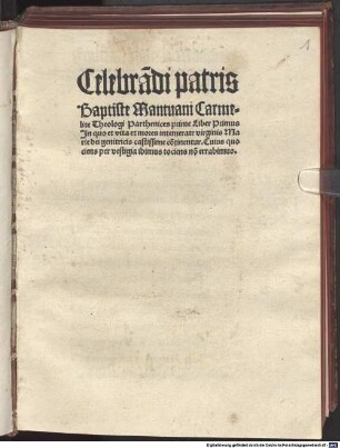 Parthenices prime liber primus