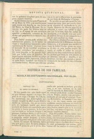 Historia de dos familias. : Novela de costumbres nacionales[. -] Capítulo VIII. El amigo de Germán. [y] Capítulo IX. El sacerdote católico.