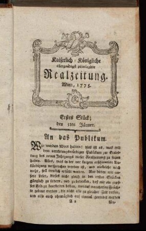 Erstes Stück; den 5ten Jänner. Wien, 1775.