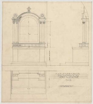 Thiersch, Friedrich von; Aschaffenburg; Kapuzinerkirche, Erweiterung - Herz Jesualtar (Grundriss, Ansicht, Längsschnitt)