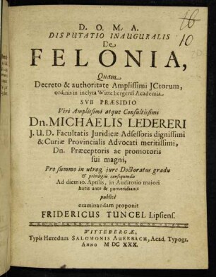 Disputatio Inauguralis De Felonia