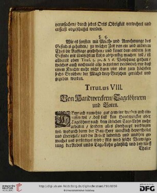 Titulus VIII: Von Handwerckern / Tagelöhnern und Boten