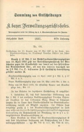 Achtzehnter Band. 1897. Elfte Lieferung. - Nr. 66. - Nr. 72.