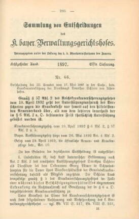 Achtzehnter Band. 1897. Elfte Lieferung. - Nr. 66. - Nr. 72.