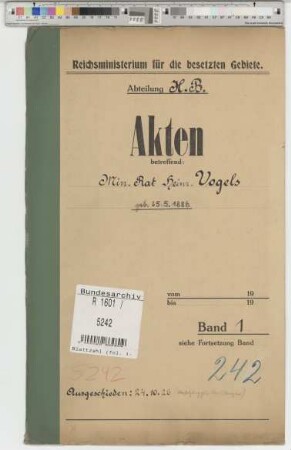 Vogels, Heinrich, geb. 25.5.1886, Ministerialrat