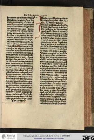 De nomine. Ignatius quasi ignem patiens, id est patiens ignem divini amoris.