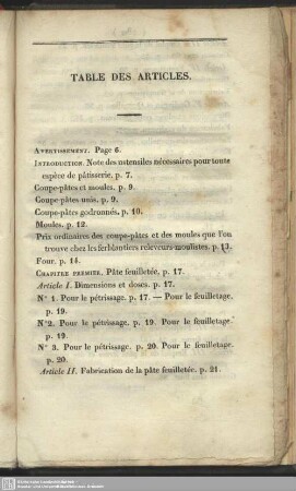 Table des articles