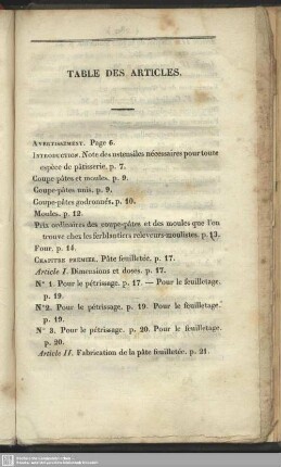 Table des articles