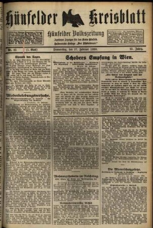 Erste Ausgabe vom Donnerstag, den 27. Februar 1930.