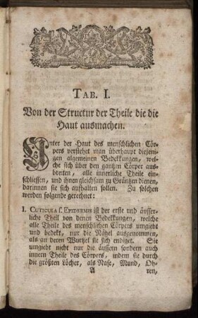 Tab. I. Von der Structur der Theile die die Haut ausmachen.