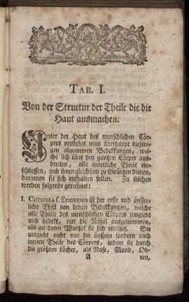 Tab. I. Von der Structur der Theile die die Haut ausmachen.