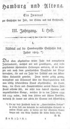 III. Jahrgang. I. Heft