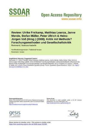 Review: Ulrike Freikamp, Matthias Leanza, Janne Mende, Stefan Müller, Peter Ullrich & Heinz-Jürgen Voß (Hrsg.) (2008). Kritik mit Methode? Forschungsmethoden und Gesellschaftskritik