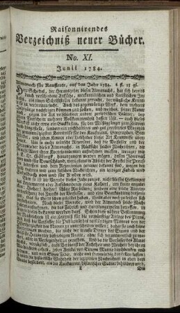 No. XI. Junii 1784.