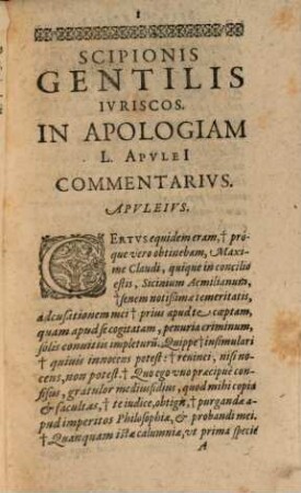Scipionis Gentilis In L. Apuleii ... Apologiam, qua se ipse defendit, publico de magia iudicio, commentarius