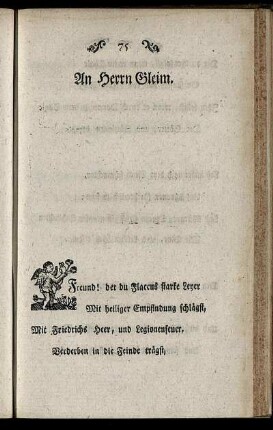 An Herrn Gleim. - Auf den Hubertsburger Frieden.