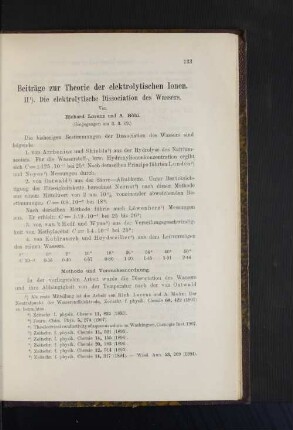 Beiträge zur Theorie der elektrolytischen Ionen. II. Die elektrolytische Dissociation des Wassers.