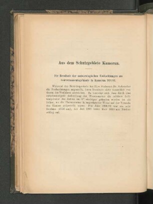 Die Resultate der meteorologischen Beobachtungen am Gouvernementsgebäude in Kamerun 1891/1892.