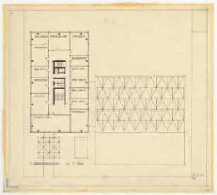 Hochschulbibliothek, Karlsruhe Neubau: Vorprojekt: Anbau eines weiteren Bibliotheksgebäudes. Grundriss 1.OG, 1:200