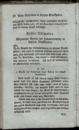 Erster Abschnitt. Allgemeine Regeln der Lebensordnung in hitzigen Krankheiten.