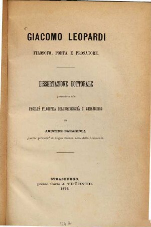 Giacomo Leopardi, filosofo, poeta e prosatore