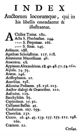 Index Auctorum locorumque, qui in his libellis emendantur & illustrantur.