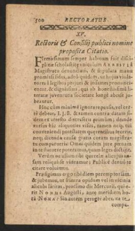 XV. Rectoris & Consilii publici nomine proposita Citatio.