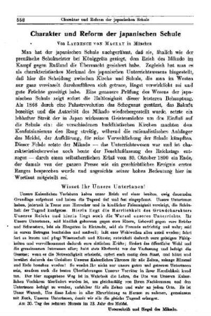 Charakter und Reform der japanischen Schule