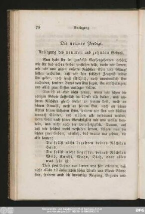 Die neunte Predigt. Auslegung des neunten und zehnten Gebots.