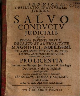 Dissertatio Inavgvralis Jvridica De Salvo Condvctv Judiciali
