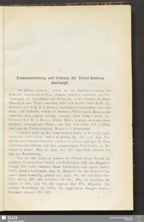 1. Zusammensetzung und Ordnung der Silicat-Gesteine überhaupt