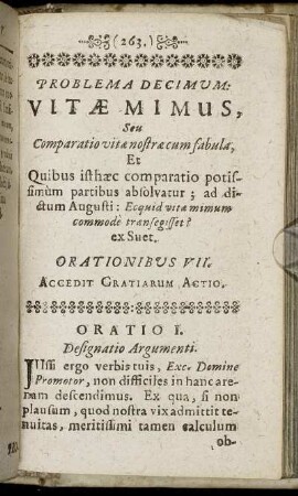 Problema Decimum. Vitæ Minus.