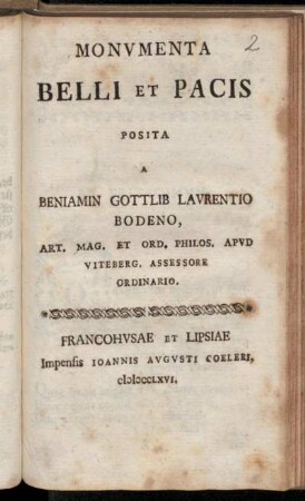 Monvmenta Belli Et Pacis