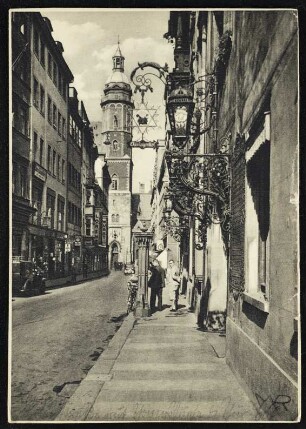 Leipzig. Burgstraße mit Thomaskirche und Thüringer Hof.