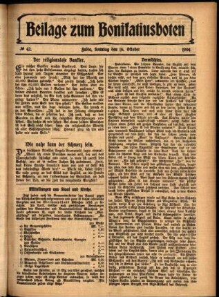 Zweite Ausgabe vom Sonntag, den 16. Oktober 1904.