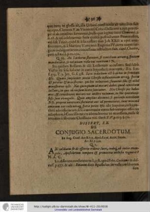 Dissert. XX. De Conjugio Sacerdotum.