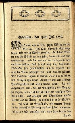 Gibraltar, den 25ten Jul. 1776.