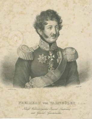 Freiherr Ferdinand von Varnbüler von und zu Hemmingen, Generalleutnant, Generalquartiermeister in Uniform, Schärpe und Orden, Brustbild in Halbprofil