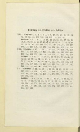 Verteilung der Lesestücke und Gedichte