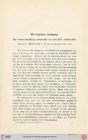 13: Hieronymus Cardanus : ein wissenschaftliches Lebensbild aus dem XVI. Jahrhundert