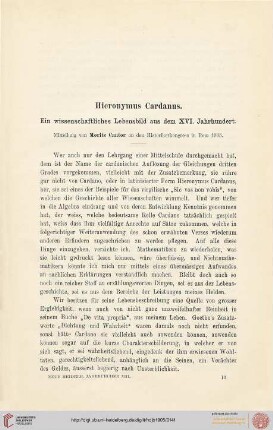 13: Hieronymus Cardanus : ein wissenschaftliches Lebensbild aus dem XVI. Jahrhundert