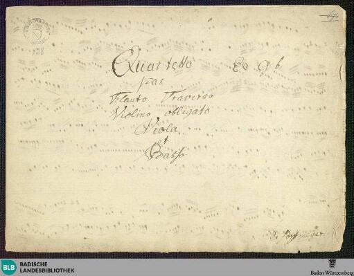 Quartets - Mus. Hs. 138 : fl, vl, vla, b; g; DTB 16 g1