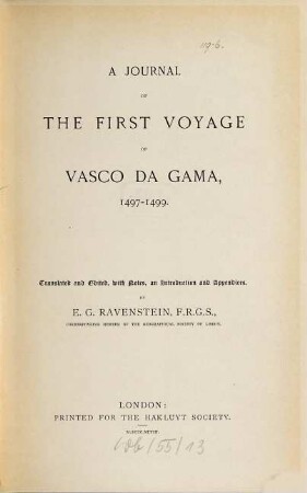 A journal of the first voyage of Vasco da Gama : 1497 - 1499