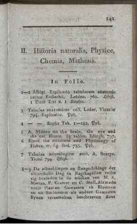 II. Historia naturalis, Physice, Chemia, Mathesis